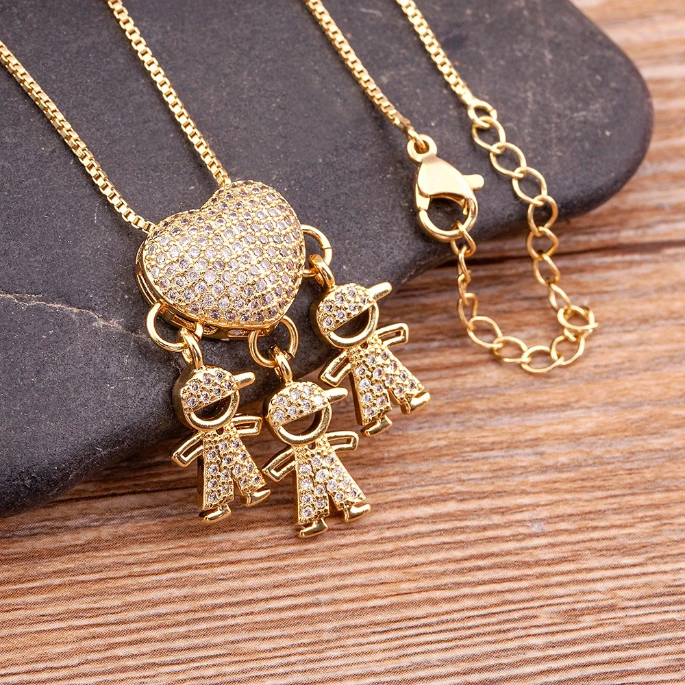 New Arrival Family Love Mom Dad Son Daughter Heart Girl Boy Pendant Charm Necklace Cubic Zirconia Party Jewelry Mother Gift