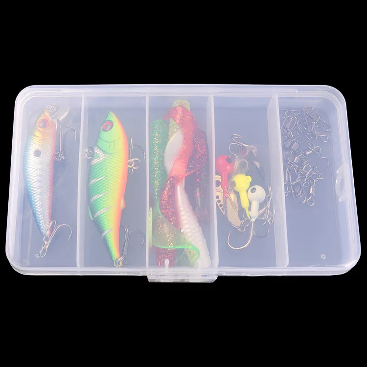 Factory Price Sea Fishing Set Plastic Minow Hard Bait Soft Bait Lead Hook Swivel Plastic Box Set