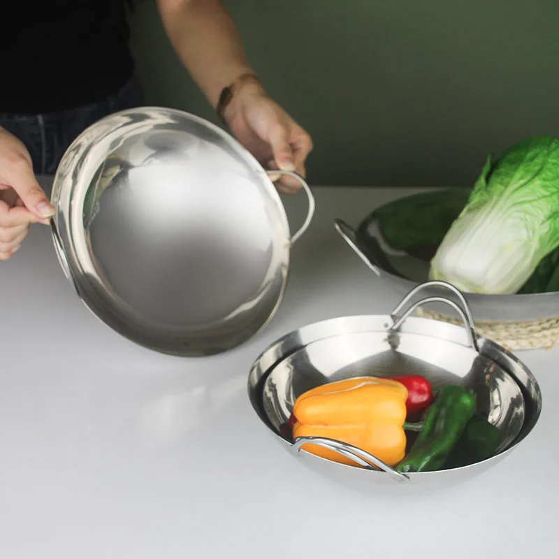 Hotel Kitchen Stainless Steel Seadfood Paella Pan For Cooking Frying Wok Pan