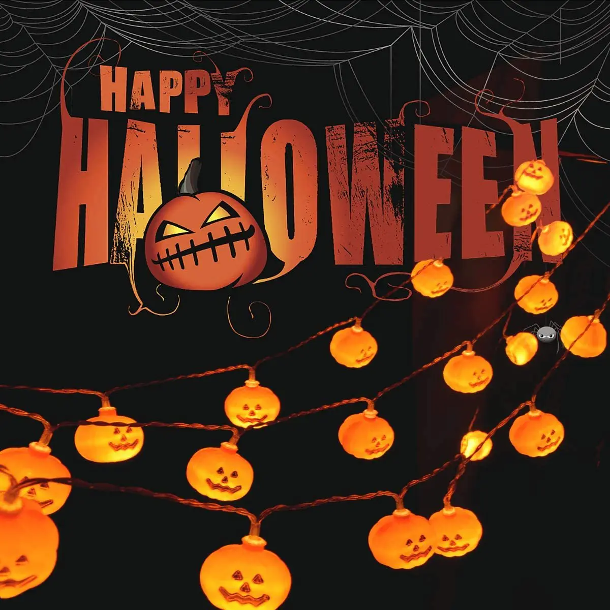 Новый Хэллоуин Секция тыквы гирлянда светоизлучающая Батарейная коробка атмосферное украшение