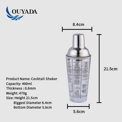 Factory Direct stainless steel cocktail shaker metal 550ml