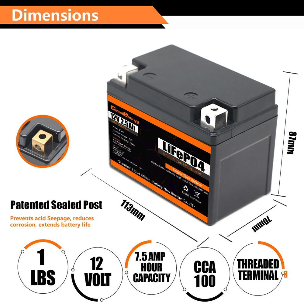 12.8v 2.5Ah Motorcycle Lithium Battery Flashlight Ebike 12V Battery Engine start motorcycle starting battery