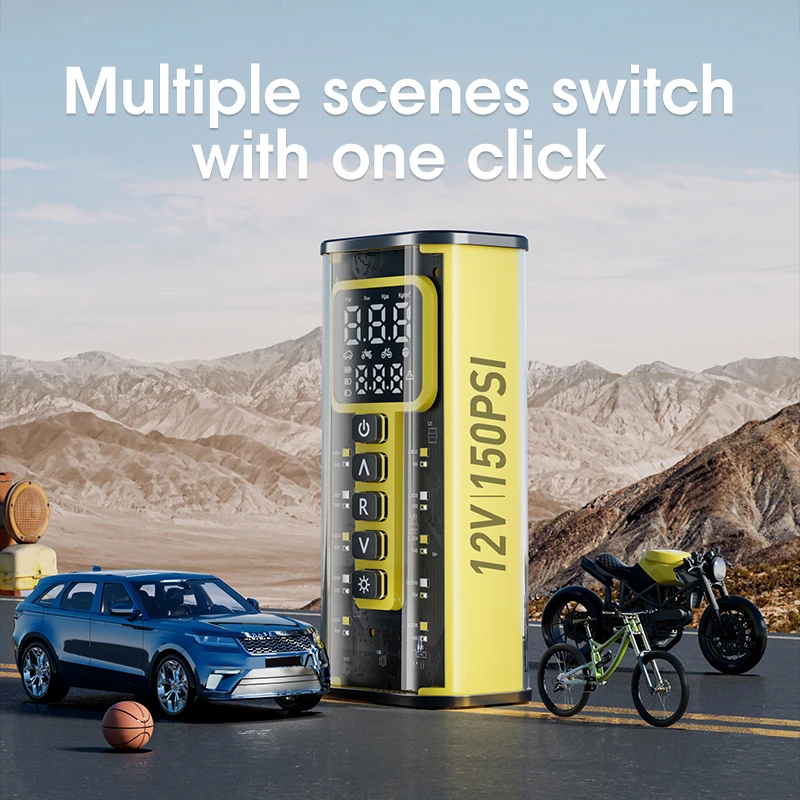 Tyre Inflator Mechanical Style Digital Display Pressure Detection Air Pump Compressor 1V Cable for Car Bike  Rechargeable 19mm