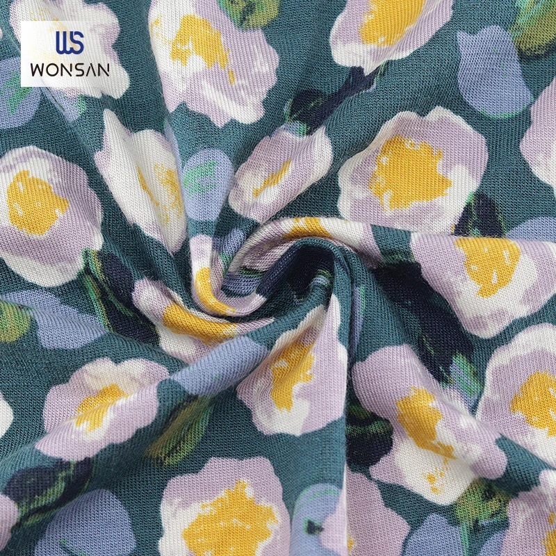 China High Quality Lyocell Spandex Garment Loungewear Cloth Flowers Printed Jersey Knitted Fabric