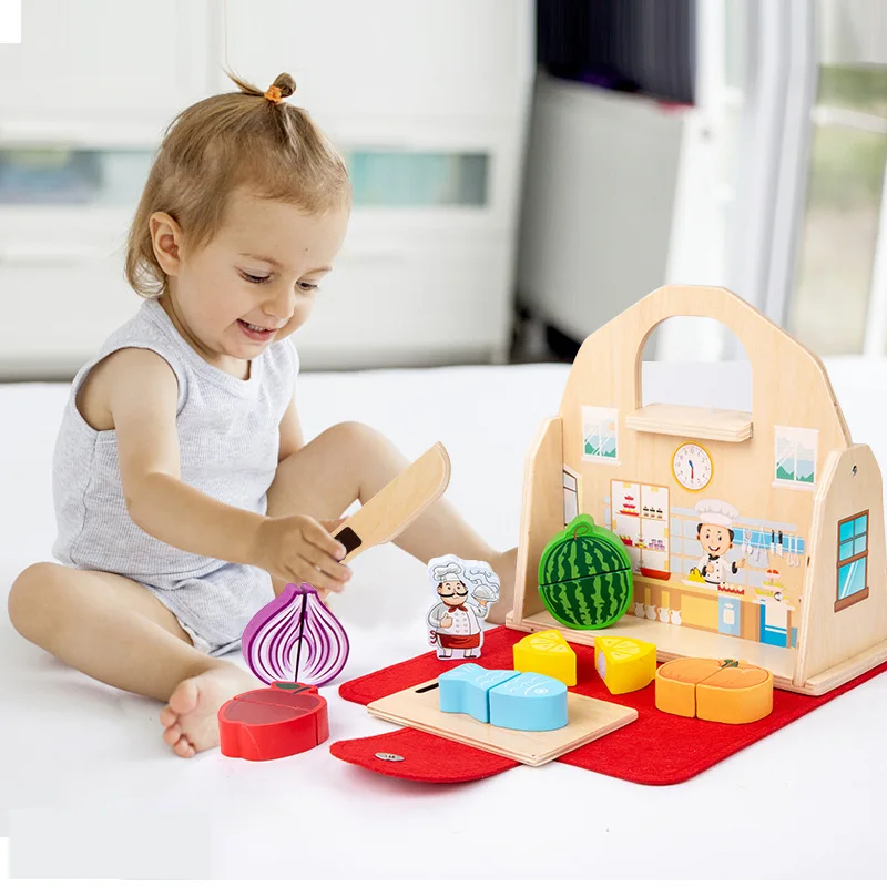 Wholesale Wooden Cutting Fruit Role Play Toy Educational Pretend Play for Kids Early Learning and Preschool Fun with Vegetables
