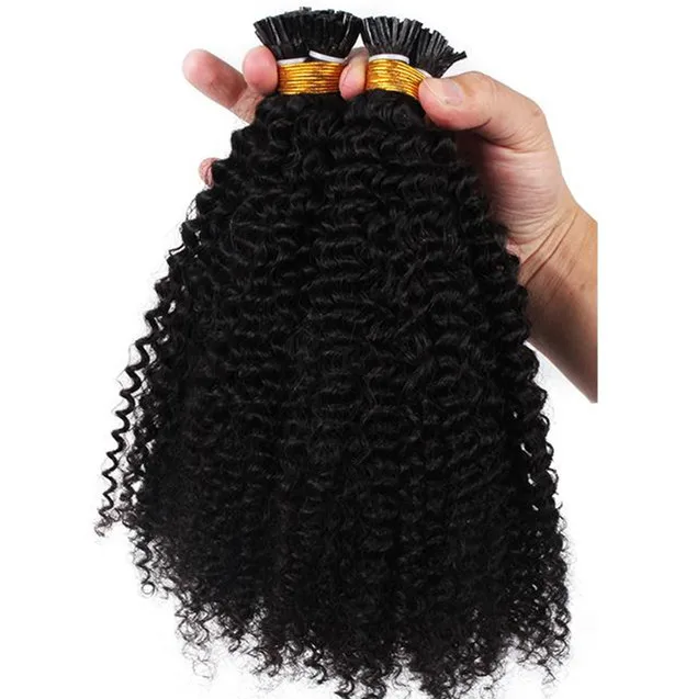 i Tip  Human Hair  Kinky Curly prebonded Keratin Hair Extensions 4c Microlinks hair extention For Black Women