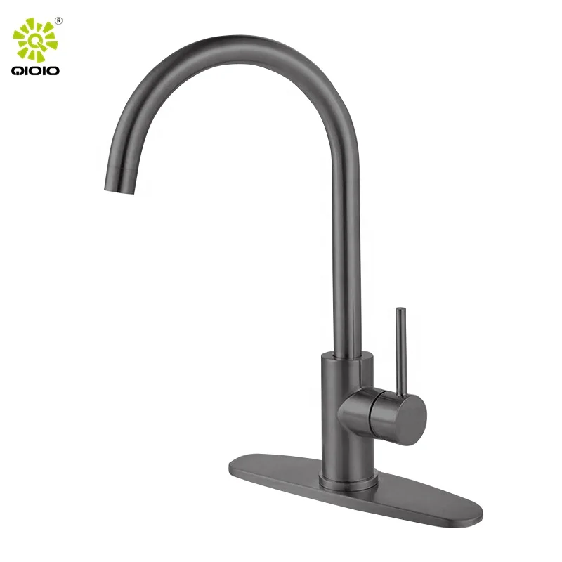 Kaiping watermark hot seller gun grey 304 stainless steel kitchen faucet kitchen mixer brushed goose neck  sinks mixer tapwares