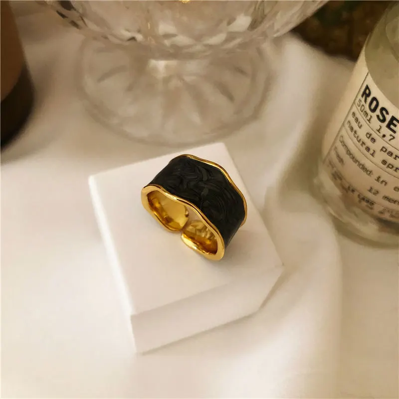 Wholesale luxury resizable colorful big chunky gemstone black stone gem opal agate amethyst ring gold plated jewelry women cuban