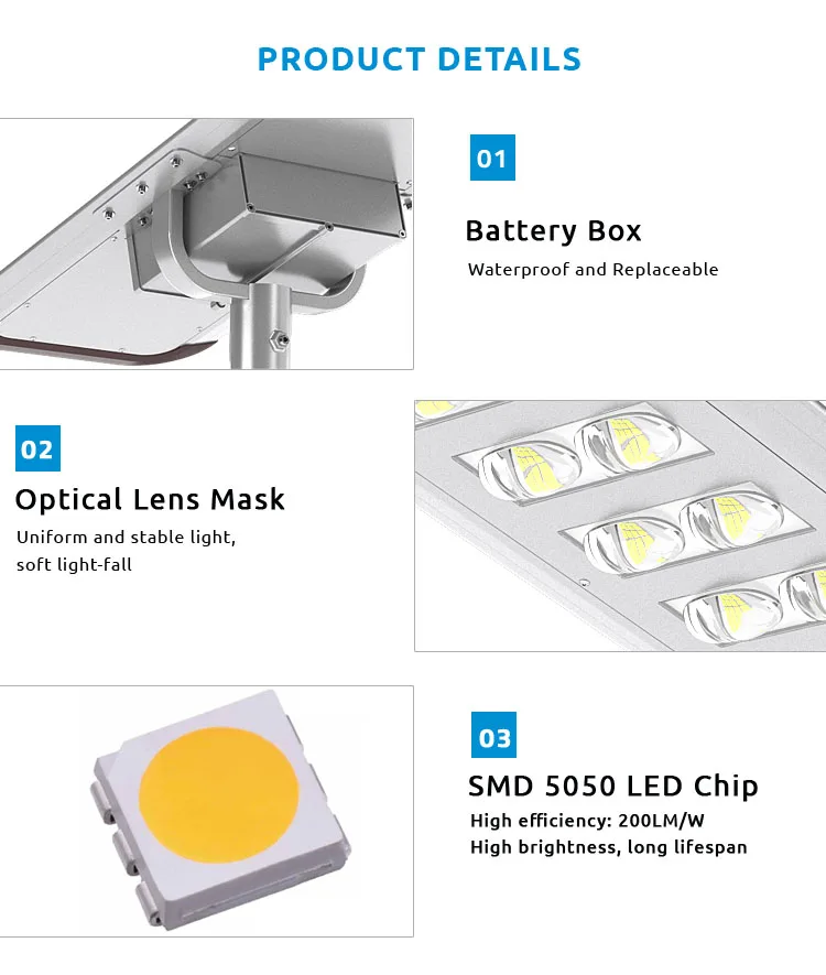 High Quality Solar Powered Street Light Waterproof 40W 190Lm/W PIR Motion Sensor IP65 LED Solar Street Lights With Solar Panel