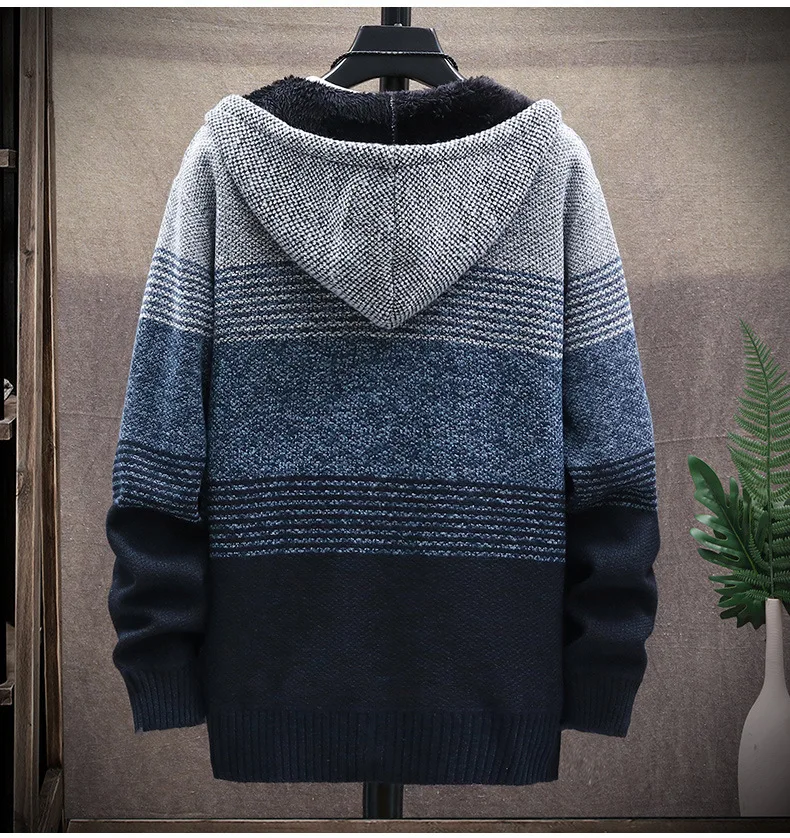 Sweater Coat Fashion Patchwork Cardigan Men Knitted Sweater Jacket Slim Fit Stand Collar Thick Warm Men Cardigan Coats