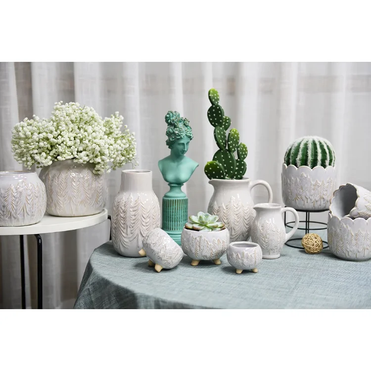 Hot Sale Modern Indoor Small Ceramic Succulent Flower Plant Pot With Wood Stand