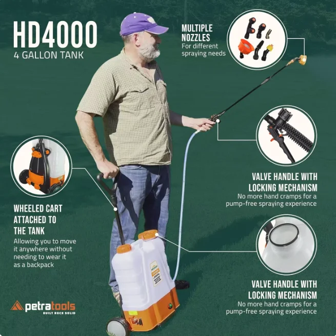 4-Gallon Electric Backpack Sprayer with High-Pressure Spray Hose and Trigger Lock Battery Powered Pressured Pump