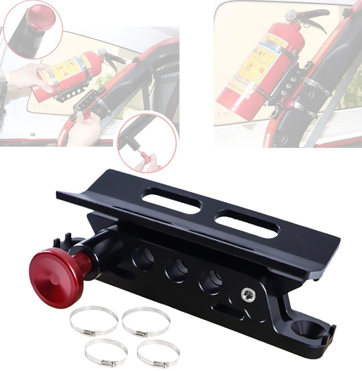 OVOVS Custom Universal Adjustable Car Vehicle Fire Extinguisher Mounting Belt Straps Holder for Jeep UTV Polaris RZR Ranger