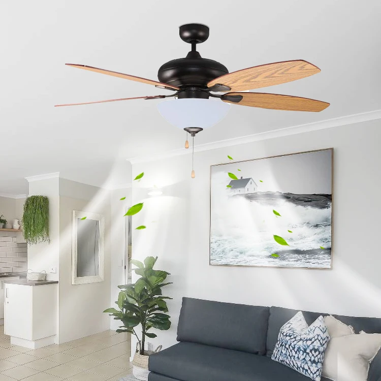 Factory Price Pull Chain Classic Silent Energy Saving 52 Inch Antique Rustic Ceiling Fan With Light