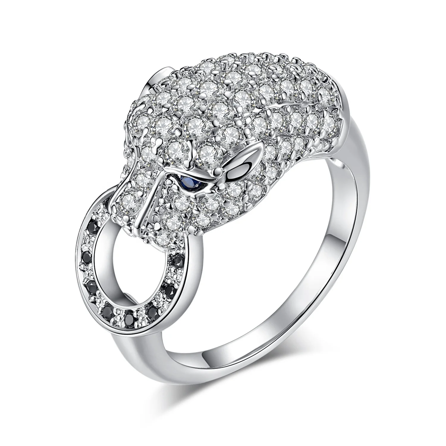 Luxury Jewelry Zircon Boy Male Ring Crystal Diamond Rhodium Plated Ring Animal Ring Custom