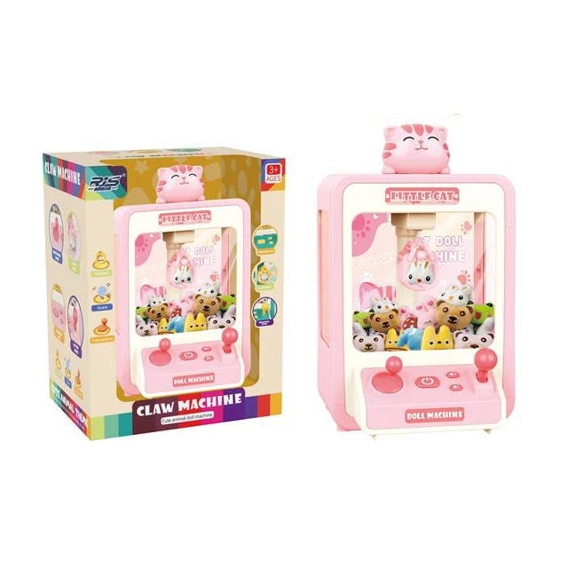 Mini Claw Machine Kit Cute Kids Game Toy With Light Sound Custom Claw Machine Toy Dinosaur duck cat fun theme clip doll machine