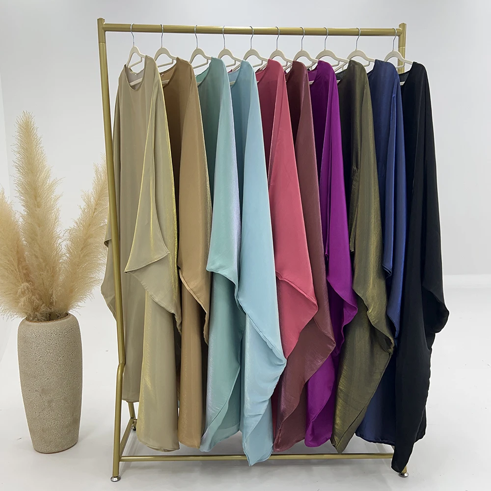 Wholesale Islamic Muslim Women Dress Fashion Modest Abaya Robe Arab Dubai Plus Size Shiny Satin Muslim Dresses for Women