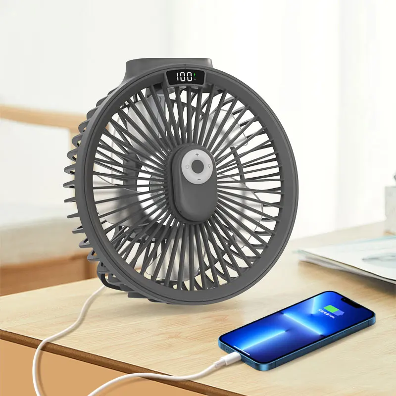 USB Rechargeable Home Table Fan Indoor Battery Digital Display Cooling Desktop Fan Stand Desk Tent Ceiling Fan With Power Bank