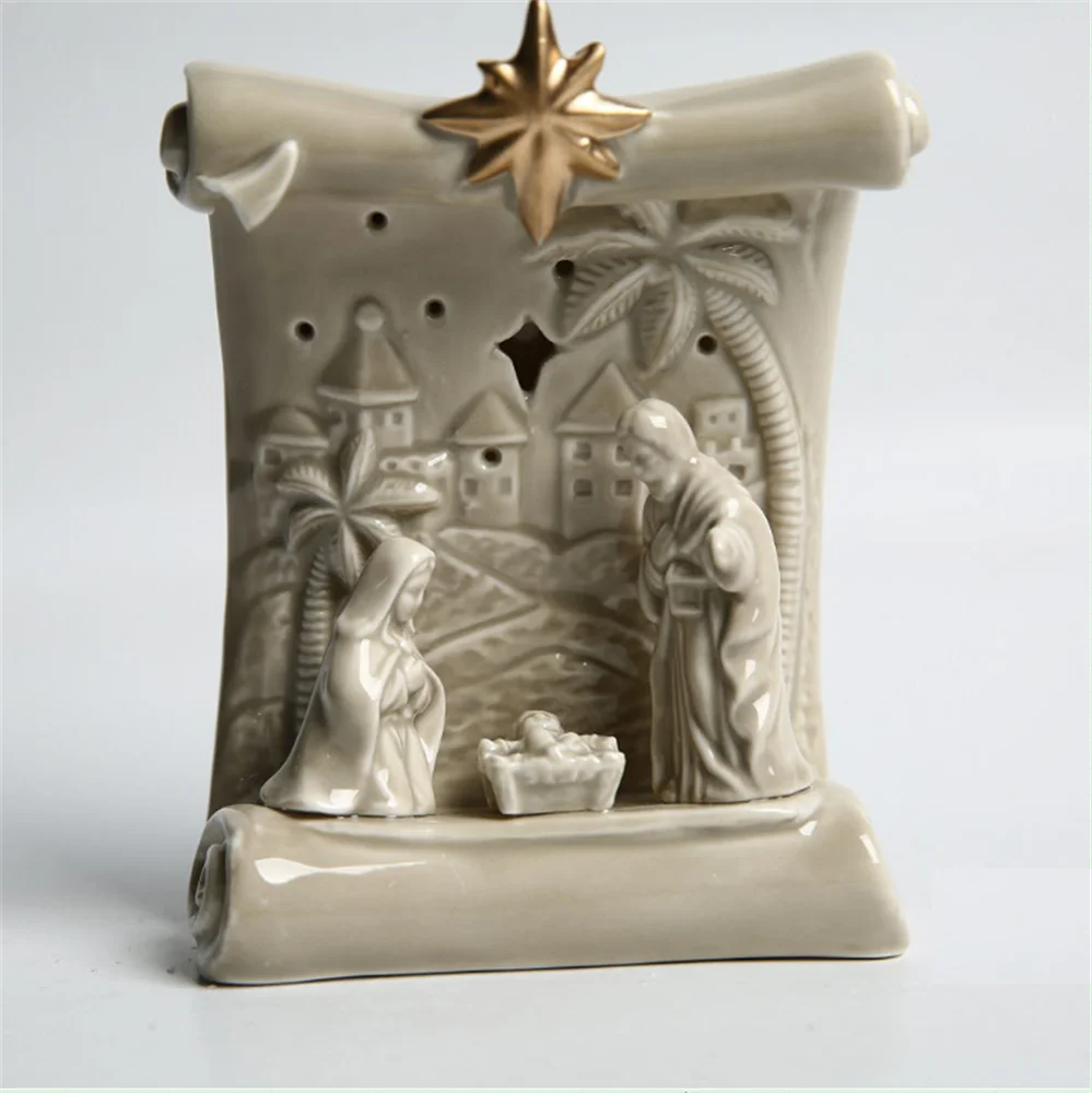 Christmas Ceramic Crafts Holy Family Nativity with LED Light