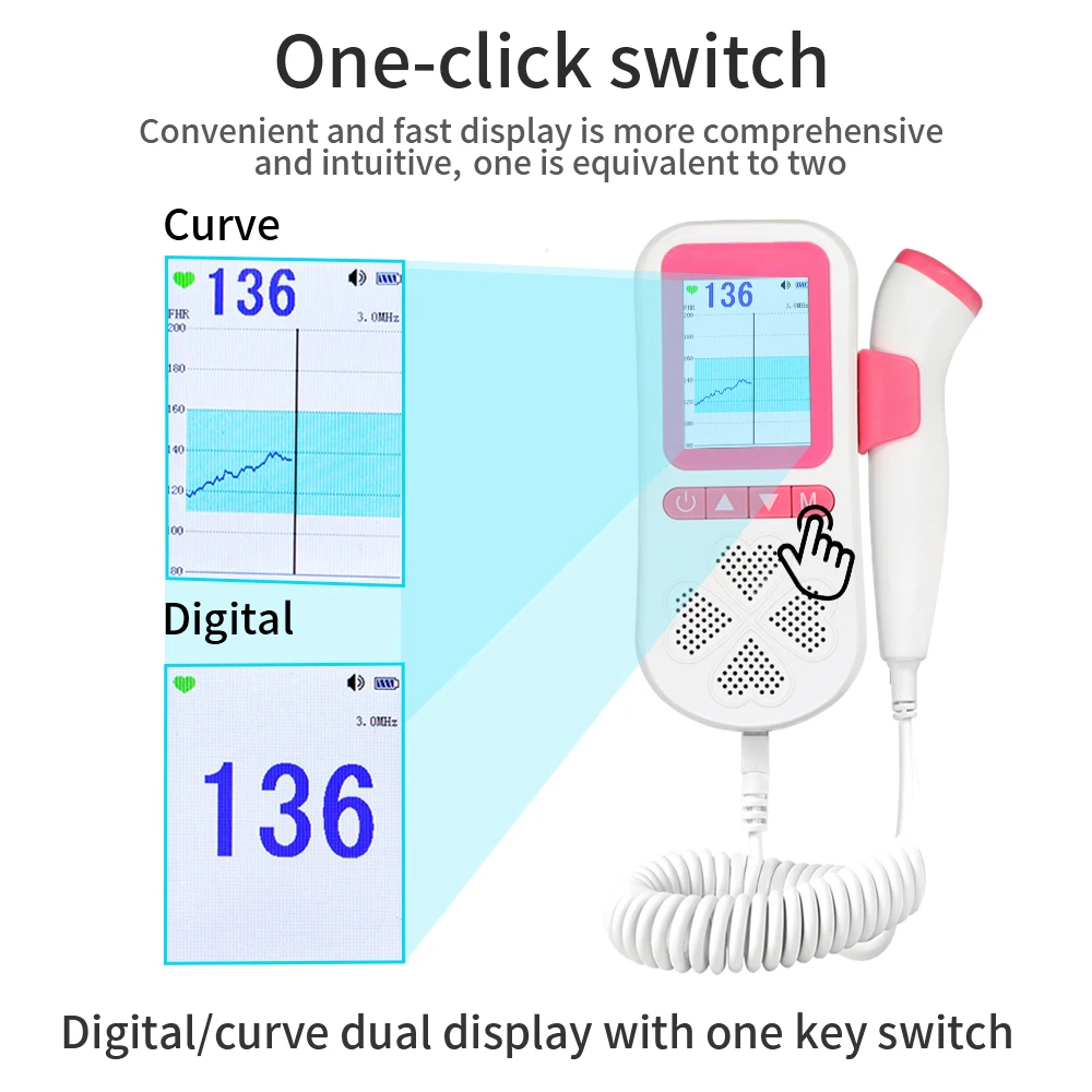 Zero Radiation User-Friendly Hot Sale Best Digital&Curve Double Mode eco Home use No radiation Ultrasound Fetal Doppler Monitor
