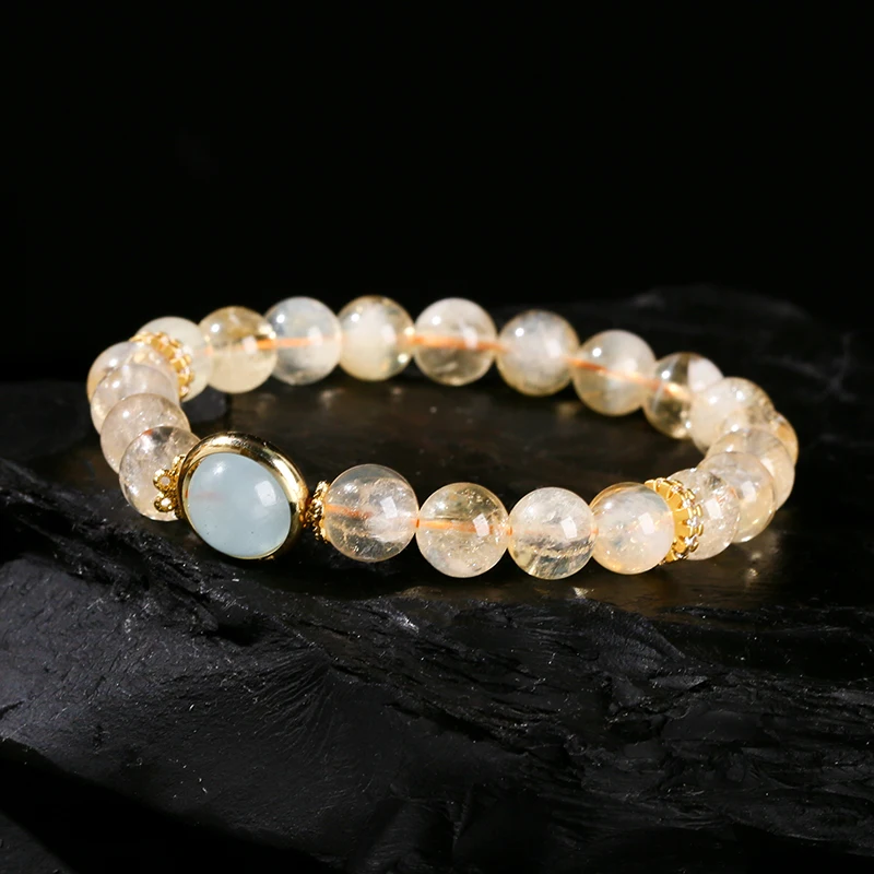 JD GEMS Wholesale 3A Natural Citrine Aquamarine Lucky Beaded Bracelet Fashion Jewelry