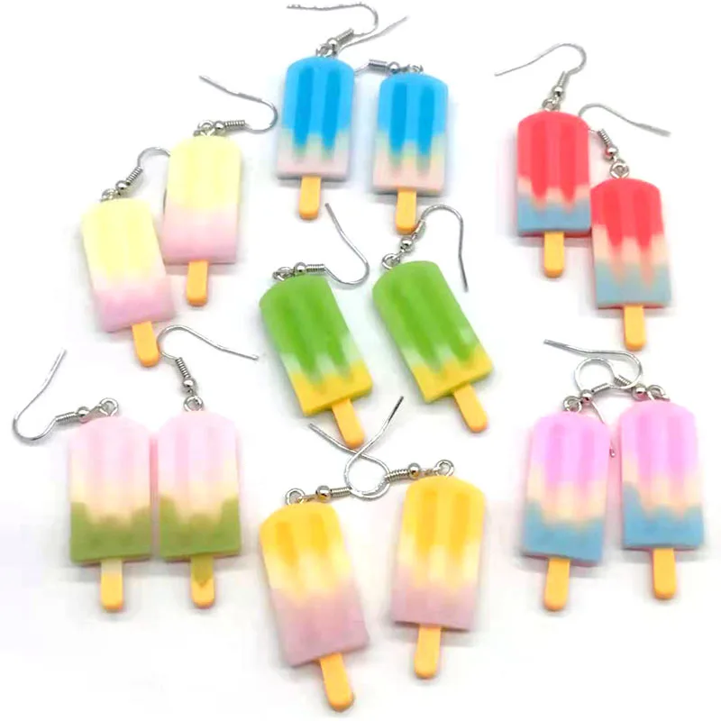 Kawai Resin Popsicle Earrings Tri-color Ice Cream Charm Earrings Minimalism Jewelry Women Personalized Gifts