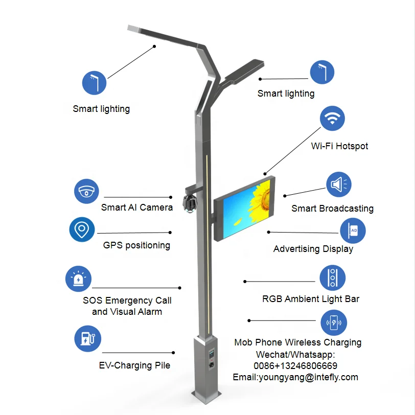 5G Smart City Roadside Light Pole Digital P3 P4 Led Display WiFi 4G Control Digital Pole Led Street Advertising Banner