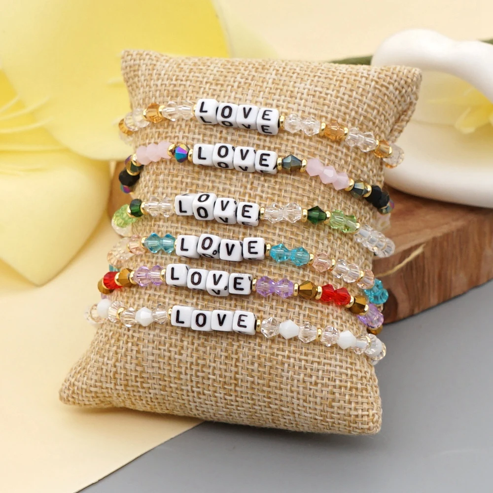 Go2Boho Bohemian Beach Beaded Bracelet Women Couple Pulsera Charm Custom Letter Fashion Jewelry Colorful Crystal Bead Bracelet
