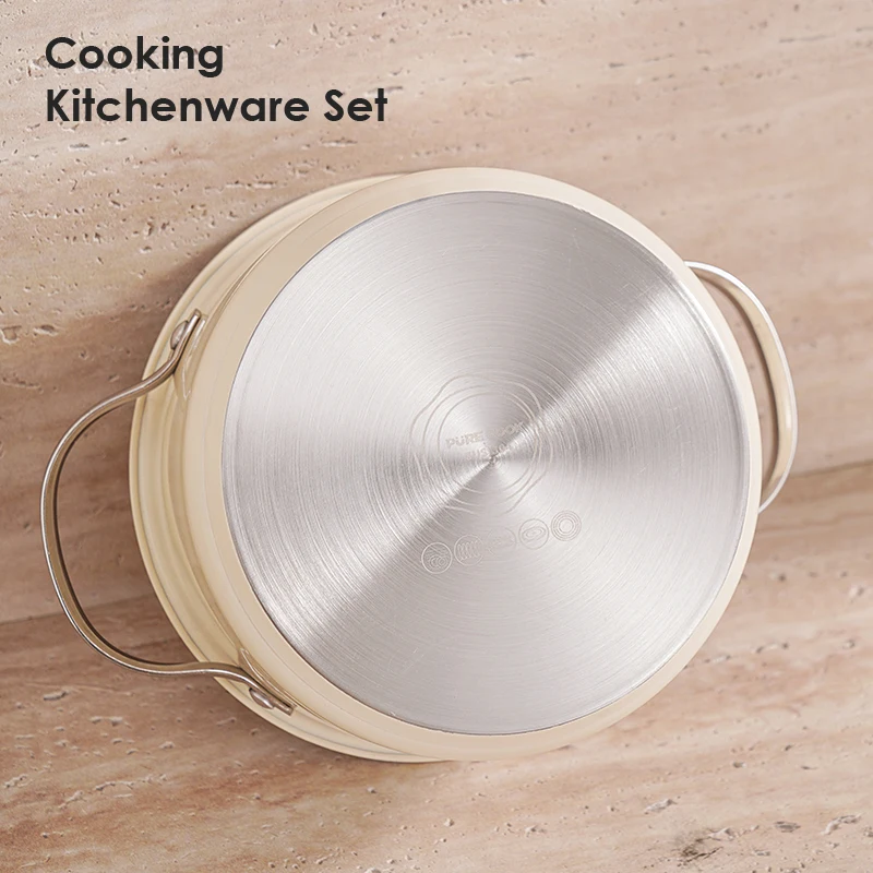 Pure Cook new arrived in stock color steel green stainless steel non stick cooking soup pots saucepan casserole cookware set