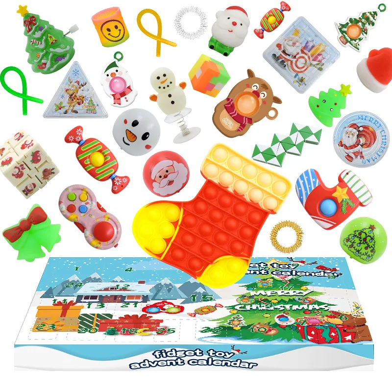 2022 Wholesale Amazon Hot Selling Custom Xmas Gift Blind Toys Set Christmas 24 Days Fidget Toy Advent Calendar for Kids