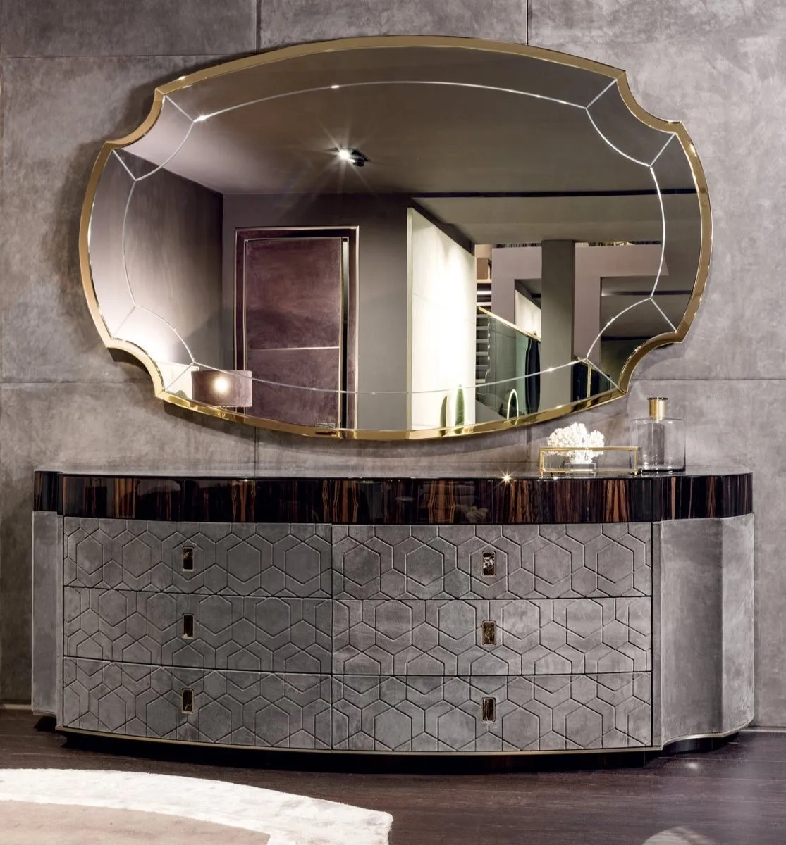 High-end Luxury Design Italian Leather Art Console Table Chest Of Drawers Bedroom Storage Drawers