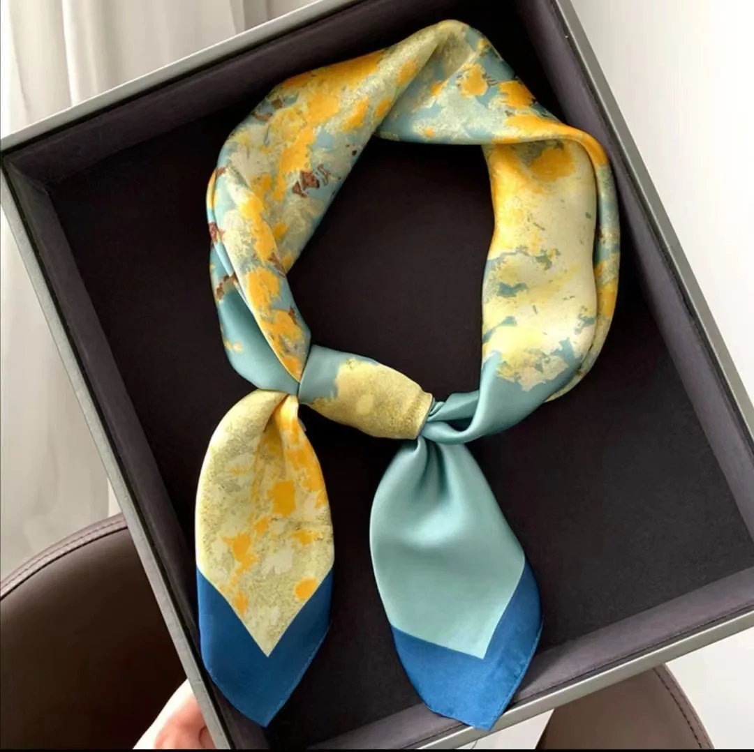 Hot Selling Spring Luxury Square Hair Wraps Digital Printing Polyester Satin Silk Neck Scarves