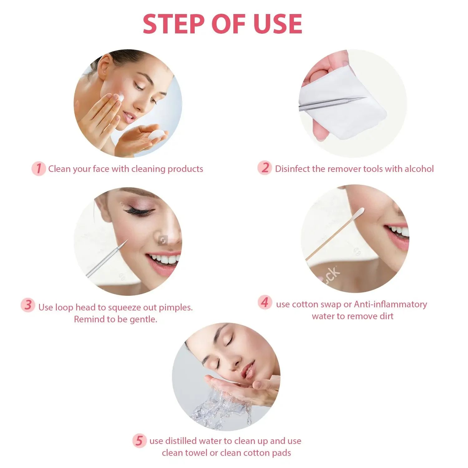 Customized 5PCS Blackhead Remover Ance Extractor Curved Blackhead Tweezer Kit Professional Stainless Pimple Blemish Removal Tool