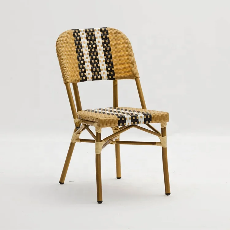 Modern Outdoor Furniture Garden Aluminum Rattan Wicker Stackable Chairs  Balcony French Cafe Bistro Bamboo Chair And Table Set