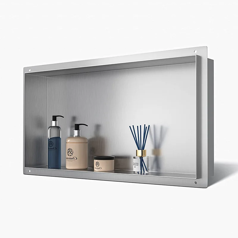 New Stainless Steel Shower Niche Brushed No Tile Needed Niche Shower Recessed Shower Shelf Without Flange for Bathroom Storage