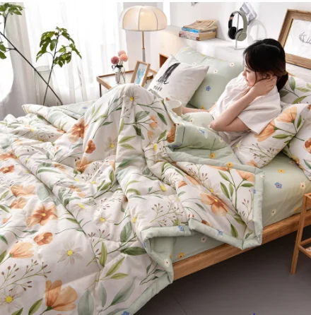 Летнее хлопковое однотонное покрывало для кровати в тонкую клетку Двухслойное одеяло