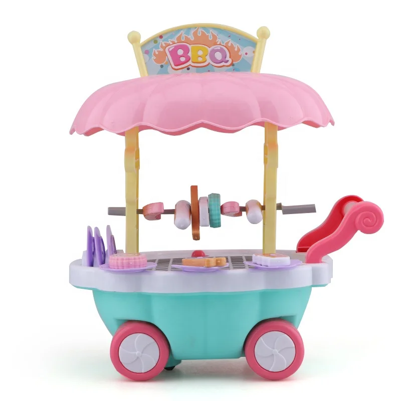 EPT Plastic Pretend Play Cooking Food Barbecue Cart Play Set Educational Kitchen Toy For Kids