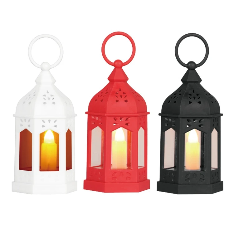 Mini Lantern with Flickering LED Candles Vintage Black Decorative Hanging Candle Lanterns For Halloween,Wedding Decorations