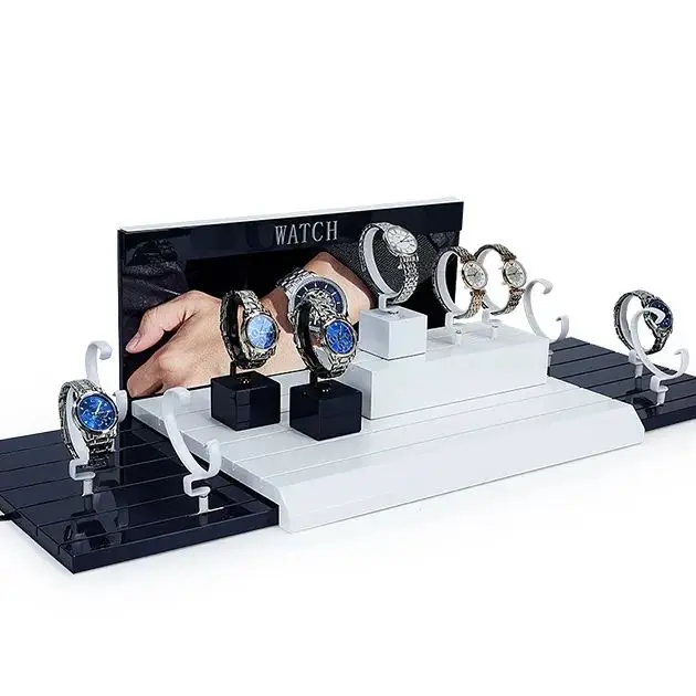 VANLOCY High quality custom service retail store exhibition paint watch display window display stand watch set