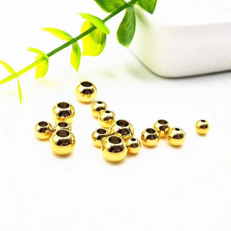 wholesale jewelry accessories findings stainless steel PVD 18K gold plating septum round solid beads DIY jewelry making,2-10 mm