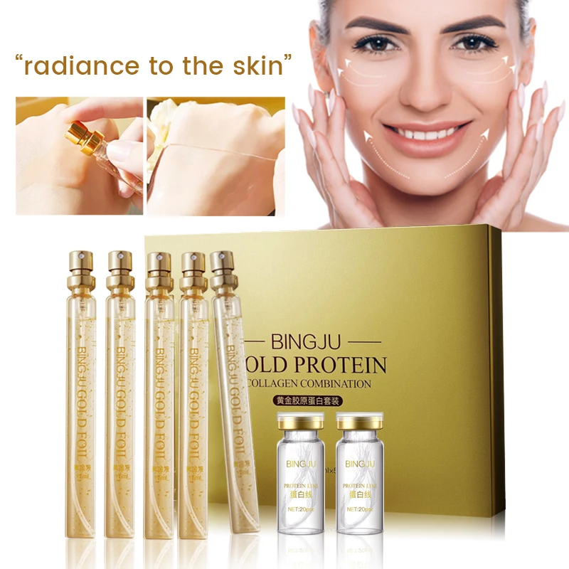New skin care no needle facial collagen thread lift gold essence active collagen silk protein facial threads