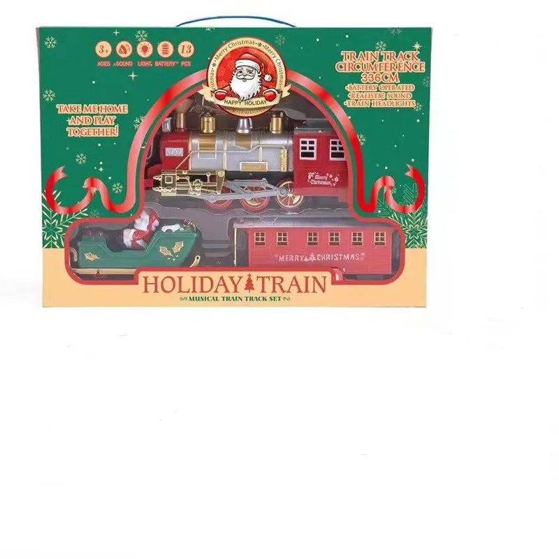 Christmas Train Set Battery-Powered Train Toys with Light and Sounds Railway Tracks Sets Christmas Tree Classic Toy Train Set