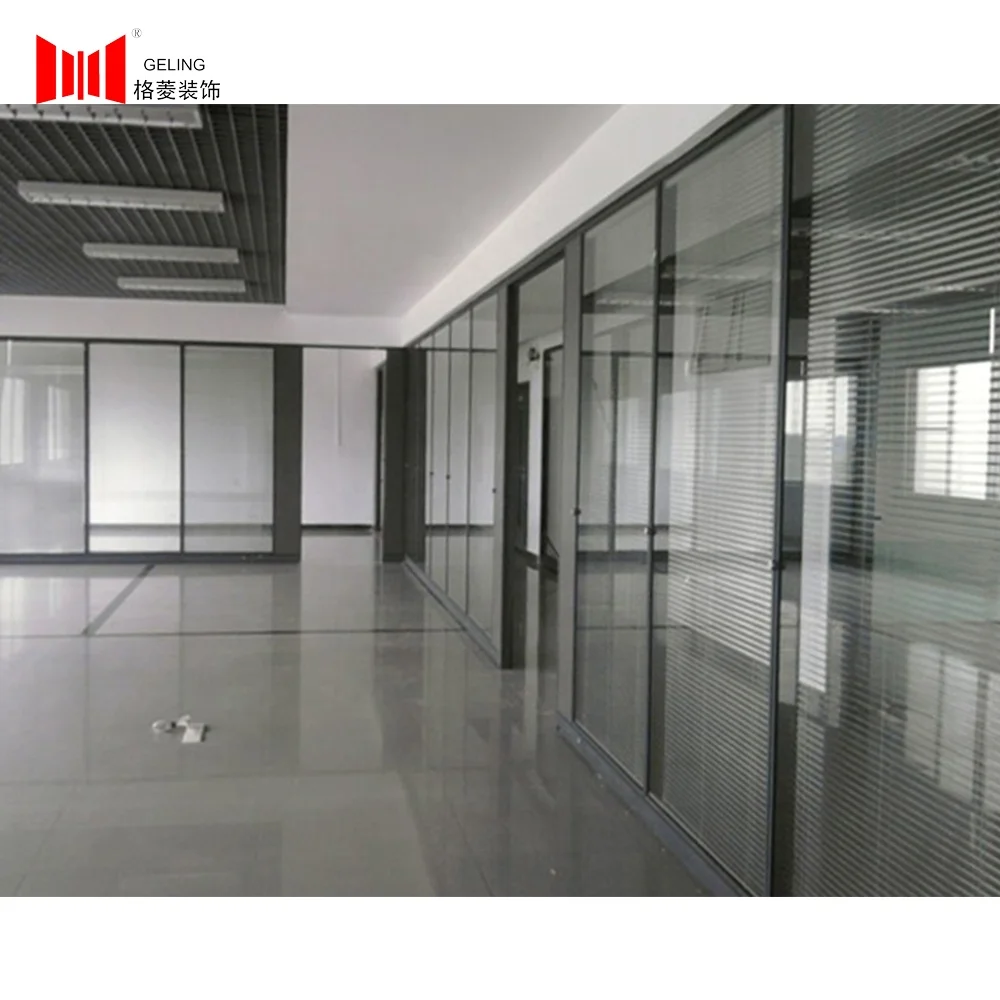 Aluminum channel frame sections double glass fixed detachable office partition wall with blind for home
