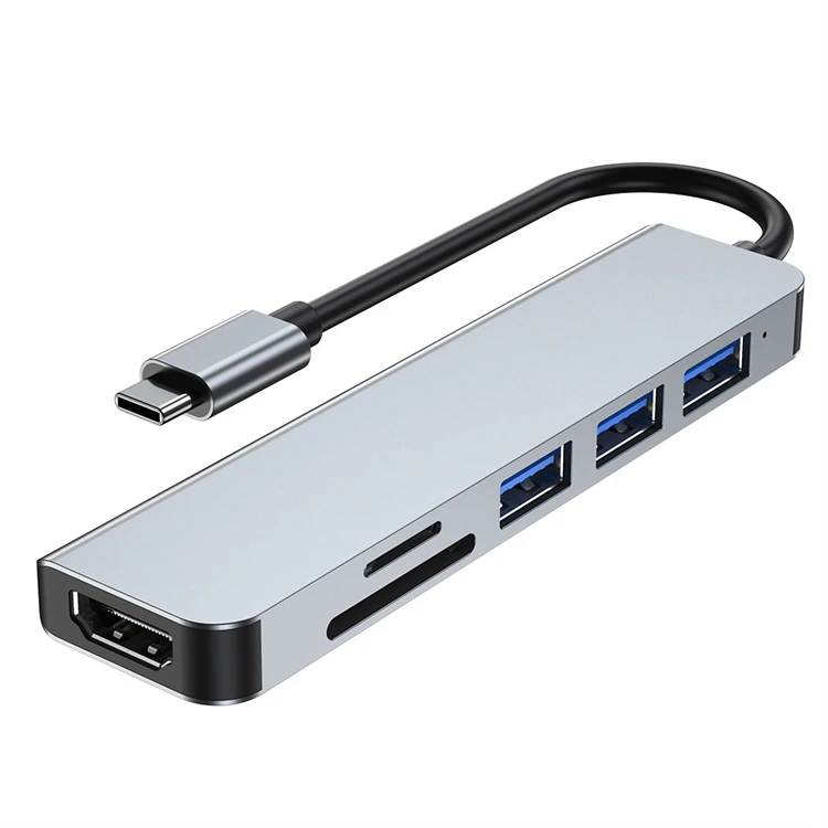 Aluminum Alloy 6 Ports SD TF Usb Hub 3.0 6 In 1 Adapter Type C 3.0 Usb Hub Multifunction Multiport 6 In 1 Usb C Hub
