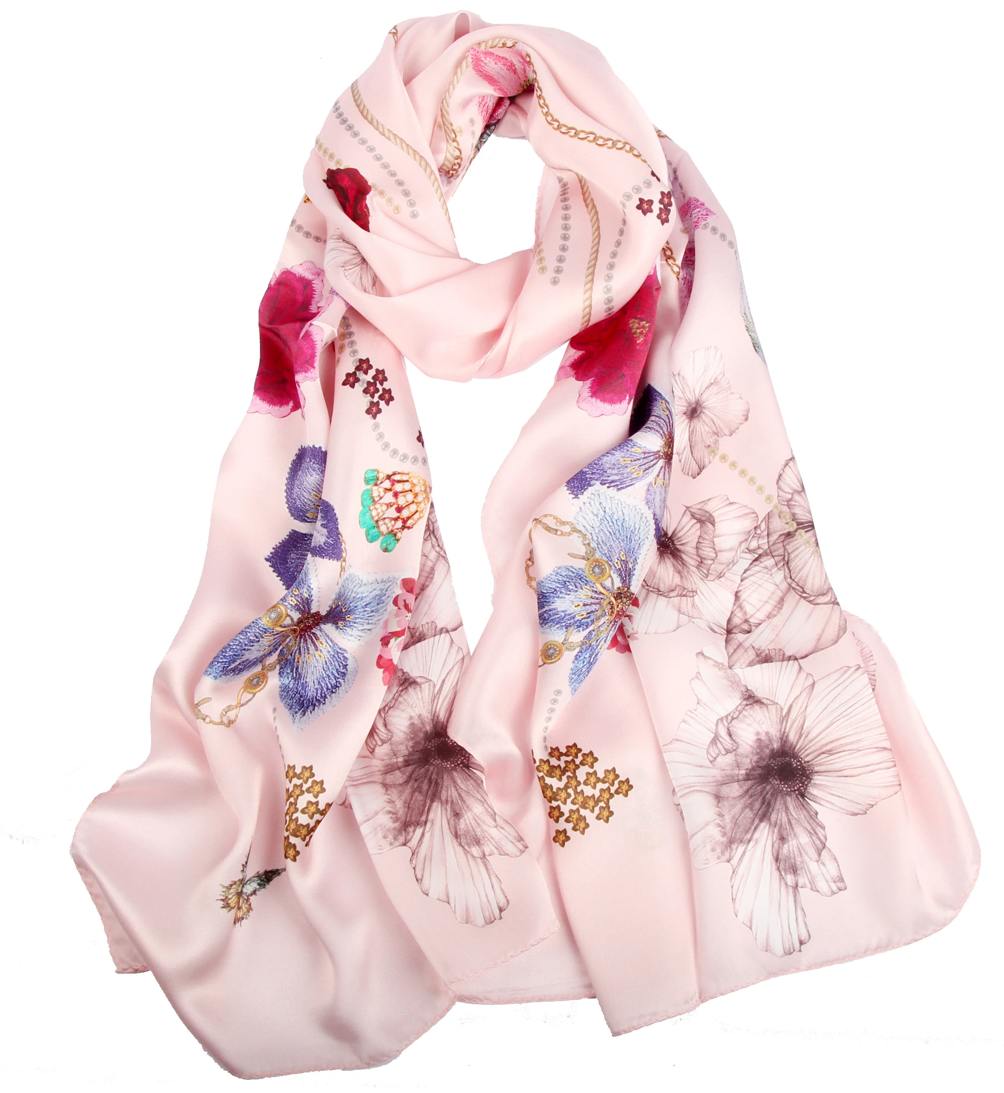 
Professional high quality wholesale fashion beautiful pattern 100% long silk scarf 