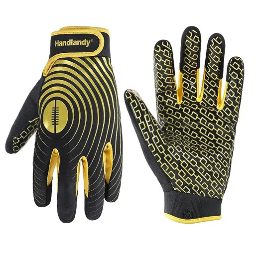 HANDLANDY Youth and Adult Black and Gold Stretch Fit Sticky Wide Receiver Grip Custom Football Gloves For Kids