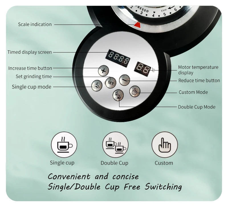 2024 New Design coffee grinder machine 65mm flat burrs with Powder bracket Optional titanium burrs electric coffee grinder