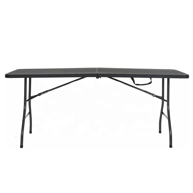 6 Foot Black Color Fold-in-Half Blow Molded Folding Table For Outdoor Plastic Folding Table