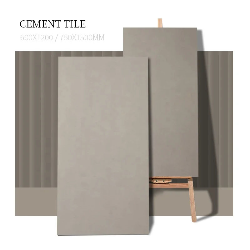 1500x750 Pure Grey Color Micro Cement Porcelain Glazed Wabi Sabi Matte Gray Ceramic Tile