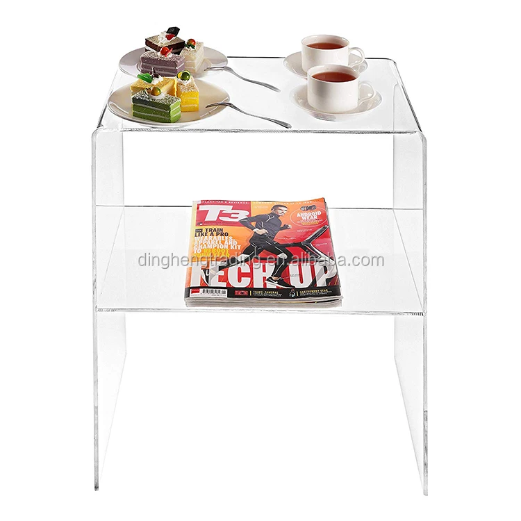 Custom Modern 2 Tiered Clear Acrylic Bed Side Table Living Room Furniture
